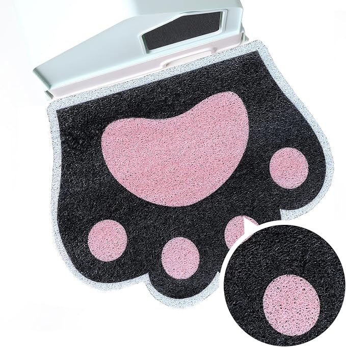 Cute Cat Litter Mat 24”x19”, Litter Box Mat, Litter Trapping Mat, Soft on Kitty Paws, Easy Clean, Anti Slip, Pet Accessories, Door Floor mats - Black Pink by Rarenut