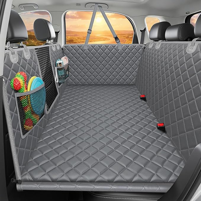 URPOWER Back Seat Extender for Dogs, Large Hard Bottom Dog Car Seat Cover | Supports 550 lbs, Stable 3-Panel Hard Bottom, Added High-Density Foam for Comfort, Waterproof 900D Oxford, 45% More Space by URPOWER