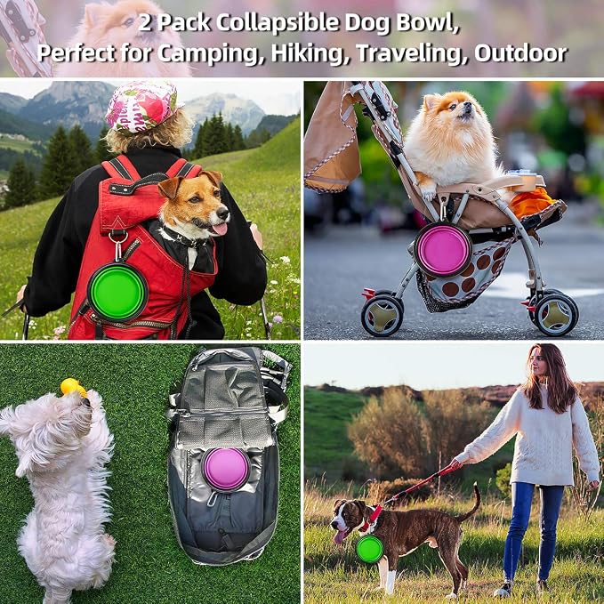 Kytely Large Collapsible Dog Bowls 2 Pack, 34oz Foldable Dog Travel Bowl, Portable Pet Water Food Bowl with Clasp, Pet Cat Feeding Cup Dish for Traveling, Walking, Hiking (Green+Purple) | Portable Dog Water Food Bowl with Clasp, Pet Cat Feeding Cup Dis... - Image 4