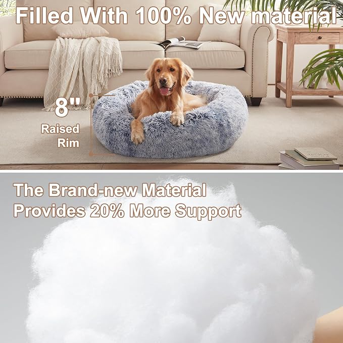 36 inches Faux Fur Fluffy Donut Dog Bed for Large Dogs,Dark Blue | Calming Plush Round Pet Bed with Removable & Washable Cover,Fits up to 80 lbs Pets - Image 3