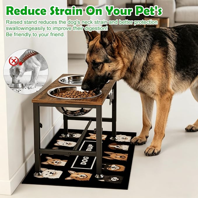 SHAINFUN Elevated Dog Bowls with Mat for Large & Extra Large Dogs, Raised Dog Bowl Stand with 2 Stainless Steel Bowls, Tall Dogs Food Water Bowl Holder - Image 5
