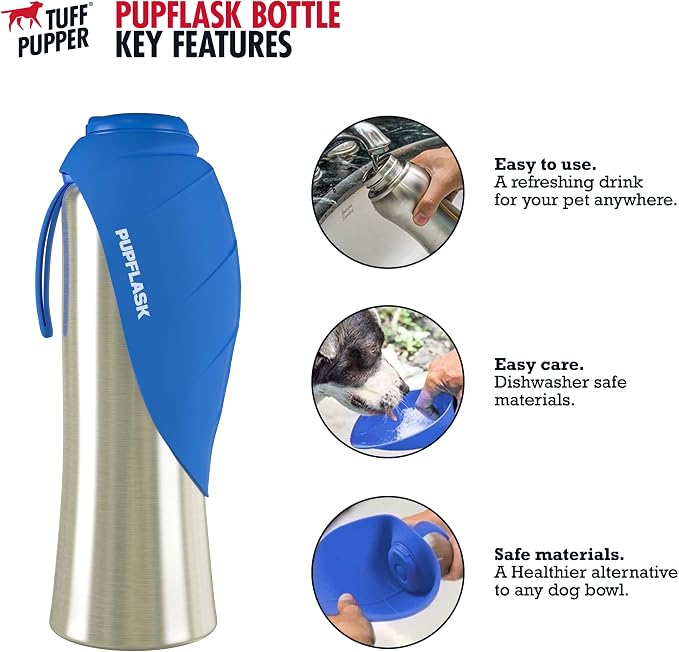 PupFlask Large Dog Water Bottle, Portable Stainless Steel Travel Bowl | 27 or 40 oz Leak-Proof Drink Dispenser with Built-In Cup and Carry Strap for Walking, Hiking and Travel; For All Dog Breeds - Image 2