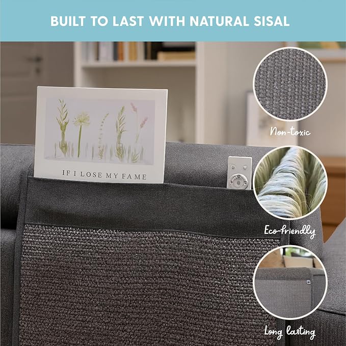 The Cat Ladies Cat Scratch Furniture Protector Mat - Couch Protector from Claws - Anti Scratch Furniture Protectors from Cats Scratching - Sisal Scratcher Pad with Pocket - Dark Grey - Image 5