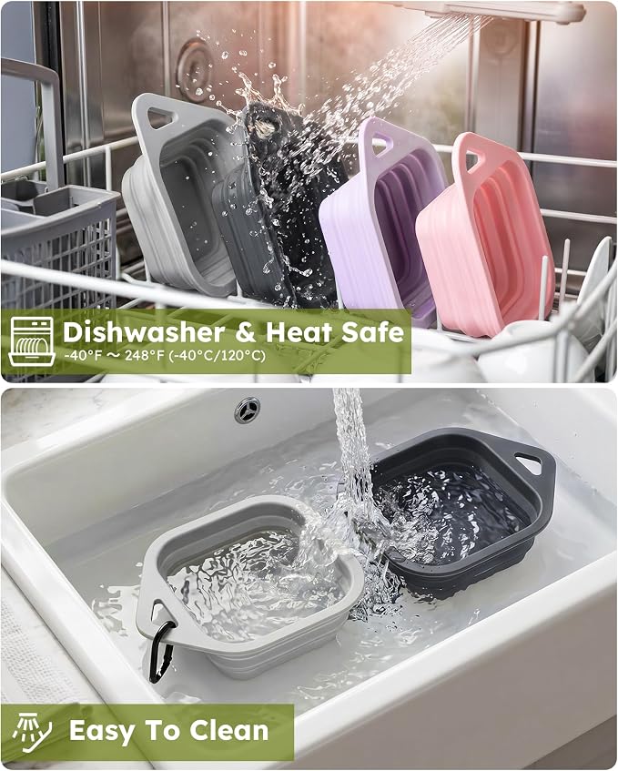 Pecute 2 Pack Foldable Travel Dog Bowls, Portable Silicone, Grey/Dark Grey | Food-Grade Silicone, BPA Free, with Carabiner Clip for Hiking, Durable & High Quality, Dishwasher Safe, 15oz Per Bowl - Image 8