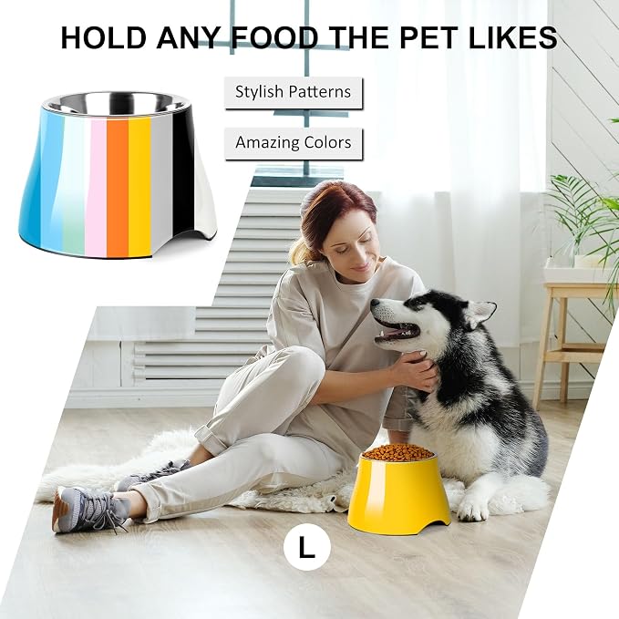 Dog Bowls,Cone Friendly Non-Slip Single Dog Bowl with Stainless Steel Inner, Raised Bowls for Small and Medium Dogs Spaniel Dogs Long Ear, High Capacity, L/3 Cups Yellow - Image 6