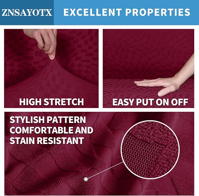ZNSAYOTX 1 Piece Stretch Oversized Sofa Covers (91"-112"), New Plaid Couch Cover with Non-Slip Buckle for Dog Pets, Ultimate Soft Cozy Washable X-Large Sofa Slipcover Form Fit Protector, Wine Red - Image 3