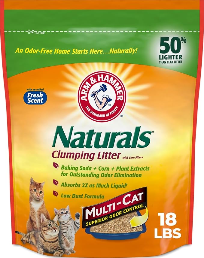 ARM & HAMMER Naturals Clumping Cat Litter, Multi Cat, 18 lbs | Plant-Based, Easy Scoop Clumps, Outstanding Odor Control, 2X Liquid Absorption, Low Dust, Lightweight Formula by ARMHAMMER