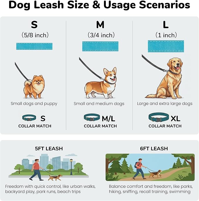 PU Leather Dog Leash for Small Dogs, 5ft Padded Handle, Olive Green | Comfortable Grip for Daily Walking Training, Full Control, Metal D-ring, Tangle-Free 360° Swivel Clasp, Easy to Clean, 5/8in - Image 3