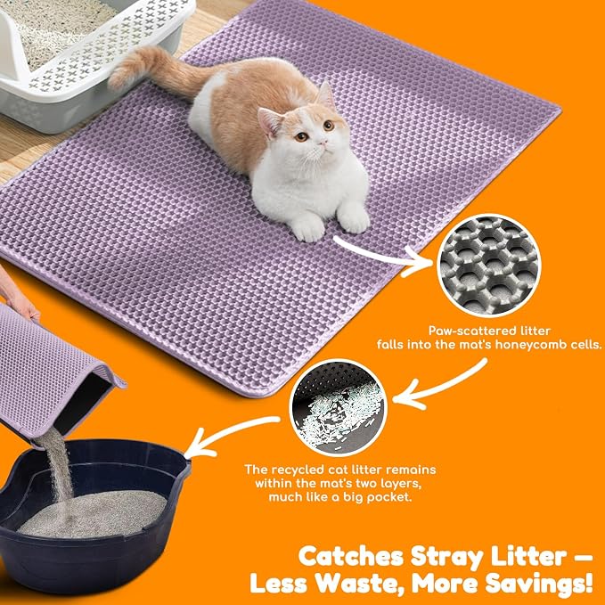 Cat Litter Mat 47"x27",Double Layer EVA Litterbox Mat Purple | Extra Large Honeycomb, Waterproof & non-slip, Odor-free, easy clean, washable durable floor protector,scatter control - Image 6