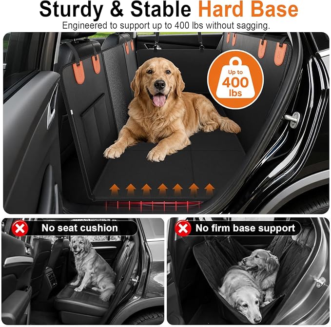 Hard Bottom Dog Car Seat Cover for Back Seat, PU Material For Dog's Comfort | 400 lbs Extender, 50% More Space, Waterproof, Scratch Resistant,Car Seat Protector for Car/SUV/Truck - Image 2