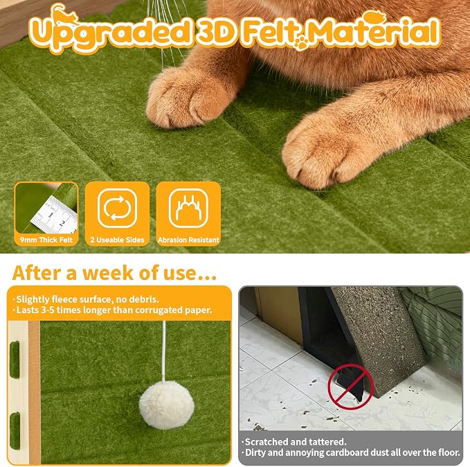 Large Foldable Felt Cat Scratcher for Indoor Cats Full Body Stretch | Wear-resistant felt scratcher pad, cozy cat hideaway with hanging ball toy, suitable for kittens and indoor cats (Green） - Image 2