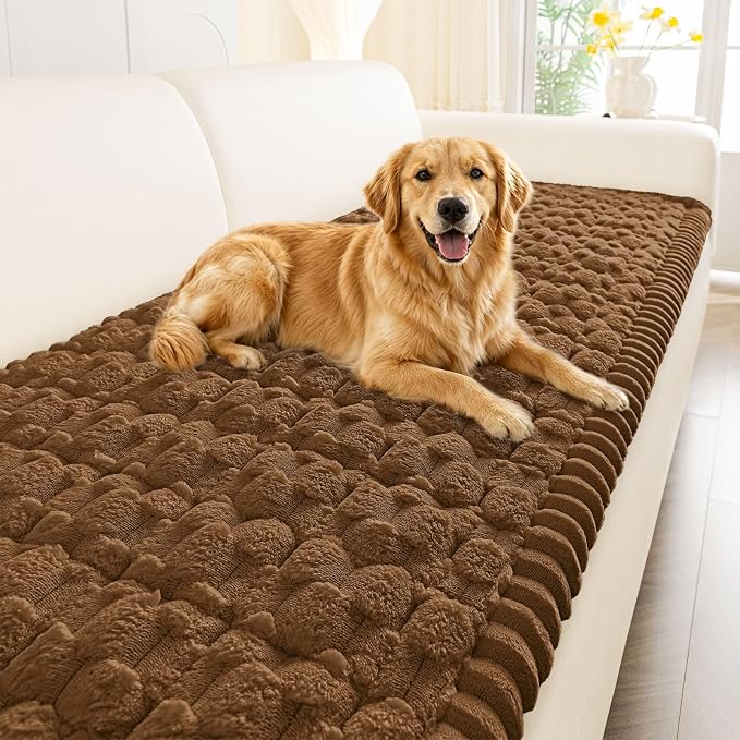 Smiry Non Slip Couch Covers for Dogs, Scratch Resistant Pet Sofa Protector | Machine Washable Soft Fuzzy Thick Furniture Cover for Sofa Loveseat Sectional Large Dogs, Chocolate, 27.6" x 88" by Smiry
