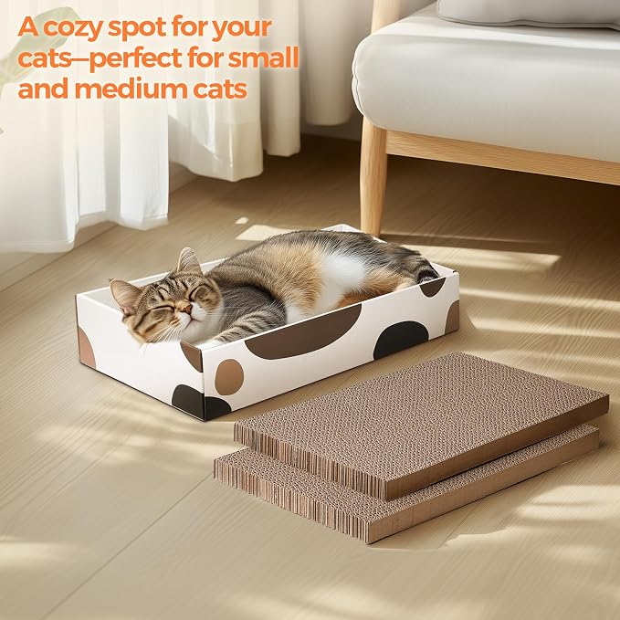ComSaf Cat Scratcher Box 17 x 10 in, 3 Reversible Cardboard Pads for Cats | Cat Scratching Bed, Three Scratch Boards, Corrugated Cardboard, Furniture Protection, Indoor Floor Use, Claw Care - Image 3