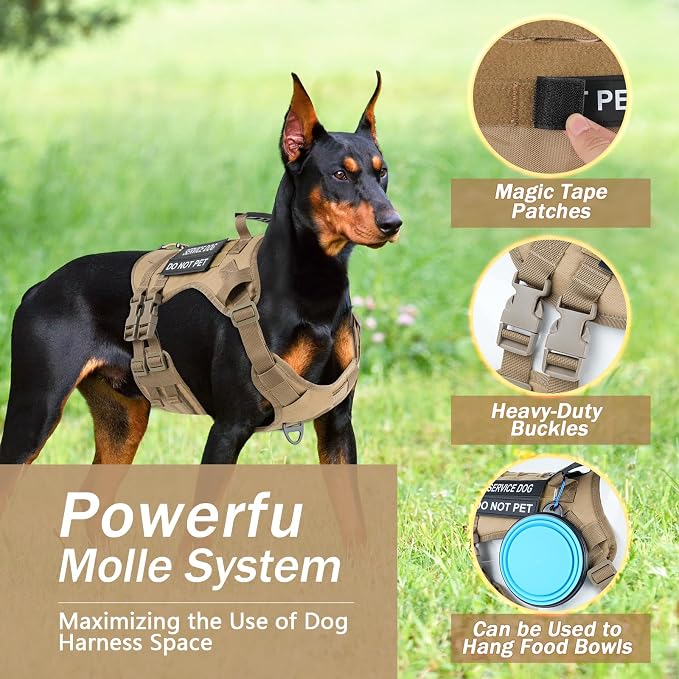 No Pull Tactical Dog Harness for Large Dogs, Service Dog Vest, XL, Brown | Tactical Dog Vest Harness and Leash Set, Adjustable Military Service Dog Harness with Handle for Medium Large Dogs - Image 3