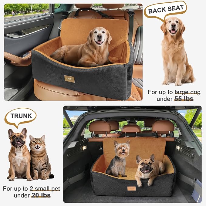 Dog Car Seat for Large Medium Sized Dogs Under 55 lbs, Dog Booster Seat for 2 Small Dogs with Detachable Washable Cover and Cushion, Memory Foam Pet Car Seat with 2 Safety Belts and Storage Pockets - Image 7