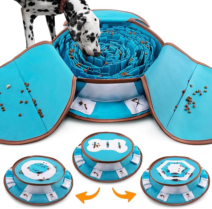 AWOOF Pet Snuffle Mat for Dogs, Interactive Feed Game for Boredom, Encourages Natural Foraging Skills for Cats Dogs Bowl Travel Use, Dog Treat Dispenser Indoor Outdoor Stress Relief (Blue) by AWOOF