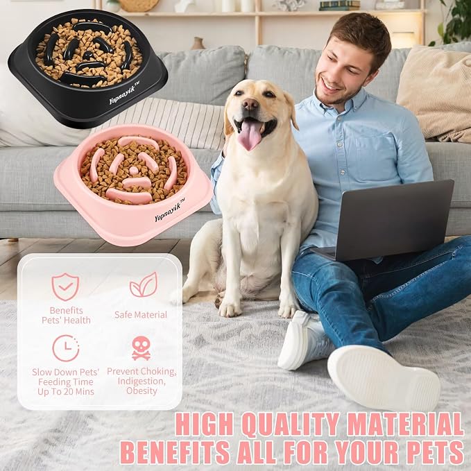 2 Pack Slow Feeder Dog Bowls for Medium Dogs & Cats | Non-Slip Base, Anti-Choking Design, Reduces Bloating & Overeating, Easy to Clean, 1.5-2 Cups - Image 5