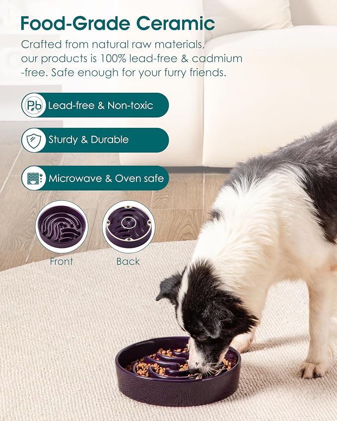 vancasso Slow Feeder Dog Bowl, 3 Cup Ceramic Slow Feeding Food Dish for Large Breed, Puzzle Dog Food Bowl for Fast Eater, Dark Purple - Image 4