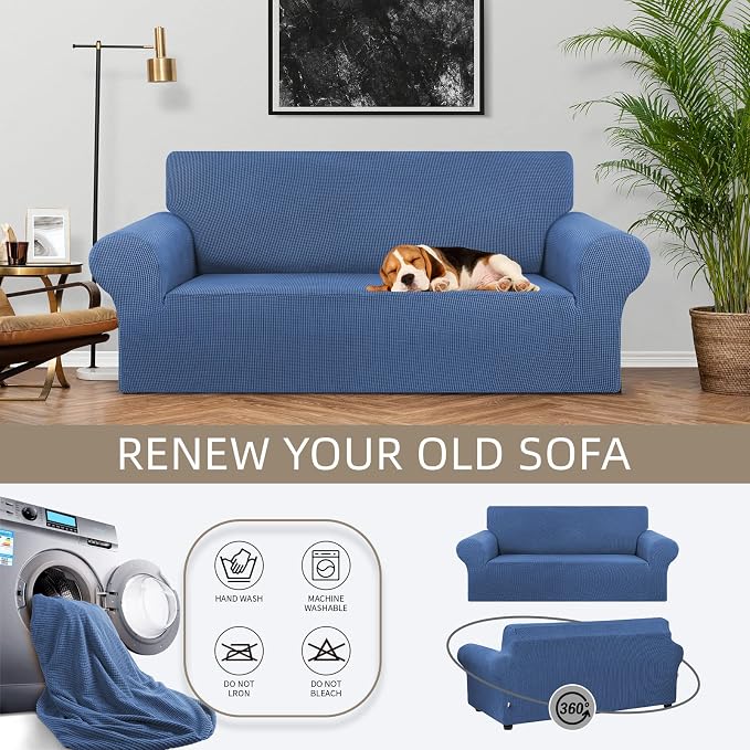 KEKUOU Stretch Loveseat Couch Cover, 2 Cushion Couch Slipcover,Riverside | 1-Piece Washable Sofa Cover Pet Friendly (55"-78") Furniture Protector Soft Jacquard, Elastic Bottom for Dogs & Kids - Image 3