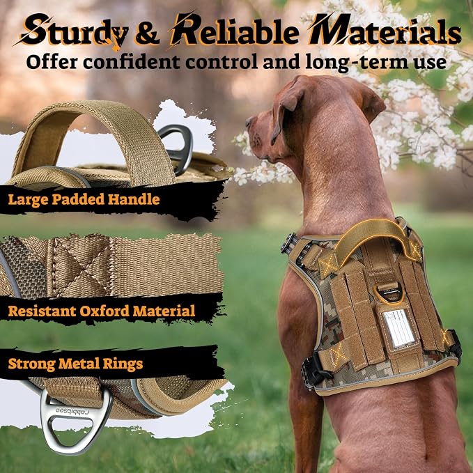 rabbitgoo Tactical Dog Harness for Large Dogs, No Pull Service Pet Vest | Military Molle System & Easy Control Handle, Adjustable and Reflective for Walking and Training, Desert Camo, Large - Image 6