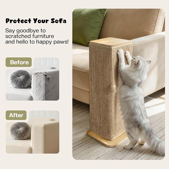Wooden Couch Corner Cat Scratcher with Sisal Scratching Mat, Couch Cat Scratch Protector with Adjustable Buckles, Couch Corner Protectors for Cats, Cat Scratch Furniture Protector for Sofa - Image 3