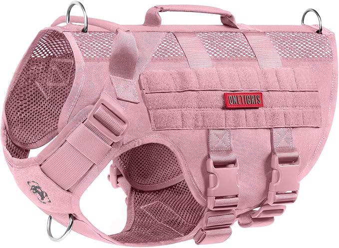 OneTigris Tactical Dog Harness for Small Dog, No Pull Small Dog Vest Harness with Handles Breathable Military Dogs Molle Vests for Walking Hiking Training (Pink, Medium) by OneTigris