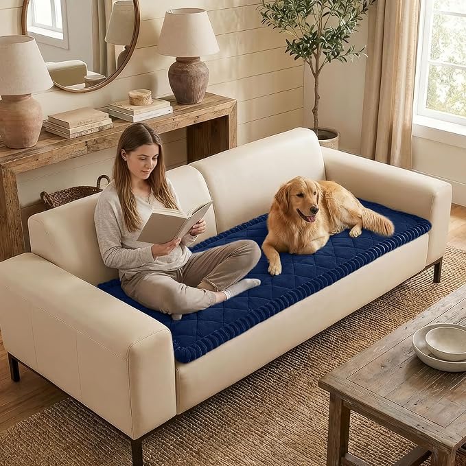 Smiry Non Slip Couch Cover for Dogs, Fuzzy Plush Pet Sofa Protector | Washable Furniture Cover for Large Dogs & Cats, Scratch & Dirt Resistant, For 3 Cushion Couch, Ink Blue, 27.6"x70.9" - Image 3