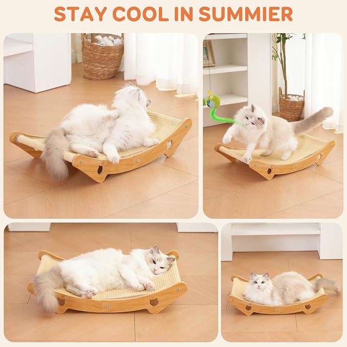 Sisal Cat Scratcher Bed, Natural Wood Hammock, Extra Large Scratching Pad | Extra Large, Sisal Mat Hammock, Kittens & Adults, Indoor - Image 5