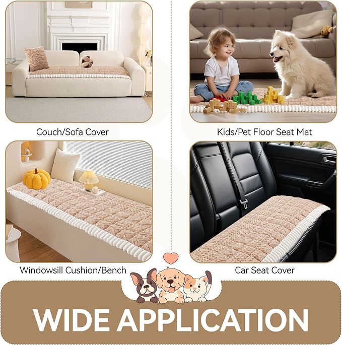 OTOB Couch Cover for Dogs Washable Pet Friendly, Non Slip Plush Fuzzy Love Seat Couch Covers Sofa Slipcovers, Geometric Jacquard Soft Pet Cushion Mat Protector All Seasons, (Camel, 27.6" x 59.1") - Image 7