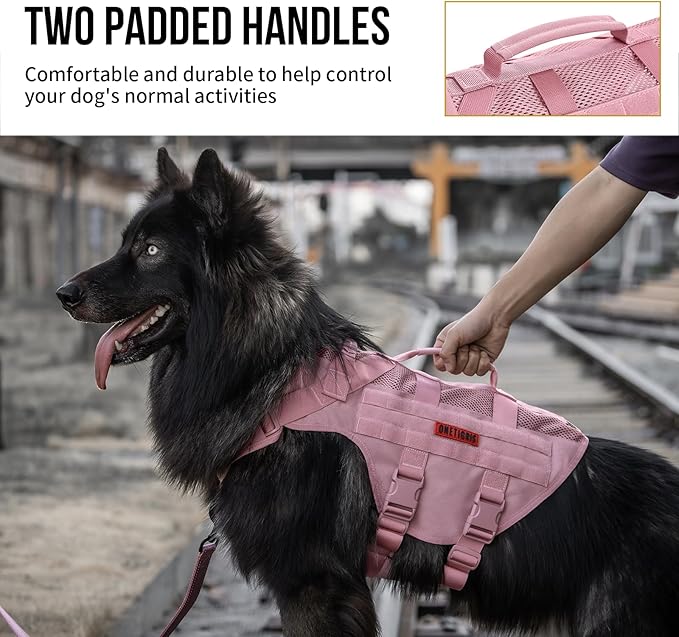 OneTigris Tactical Dog Harness for Small Dog, No Pull Small Dog Vest Harness with Handles Breathable Military Dogs Molle Vests for Walking Hiking Training (Pink, Medium) - Image 6