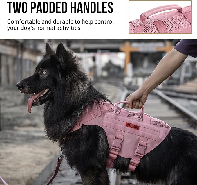 OneTigris Tactical Dog Harness for Small Dogs, No Pull Small Dog Vest Harness with Handles Breathable Military Dogs Molle Vests, Walking Hiking Training (Pink, X-Large) - Image 5