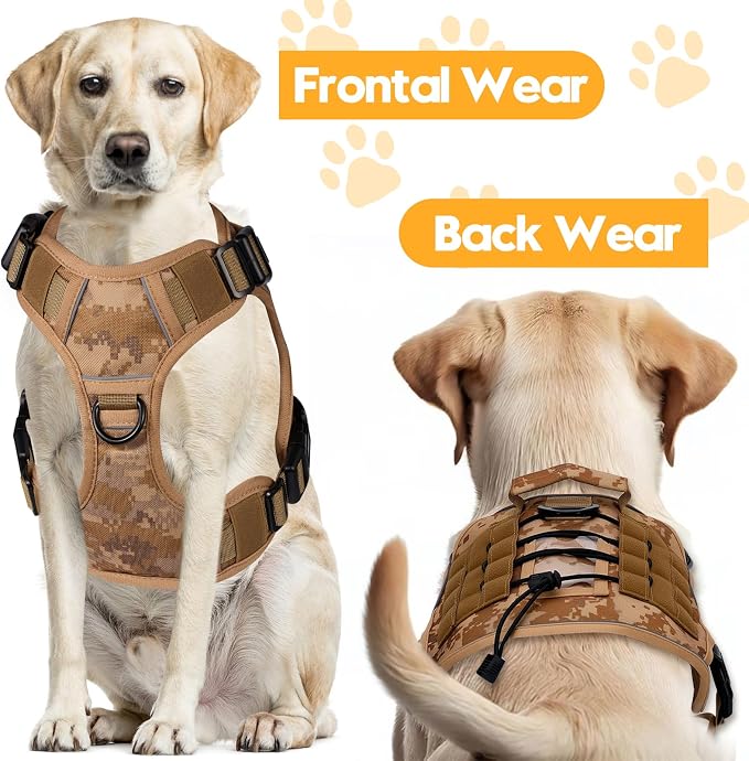 Heavy-Duty Tactical Dog Harness for Large Dogs, No Pull Adjustable Reflective Pet Vest with Molle System, K9 Military-Grade Control for Service Training, Outdoor & 10+ Breeds, Khaki Camo, XX-Large - Image 7