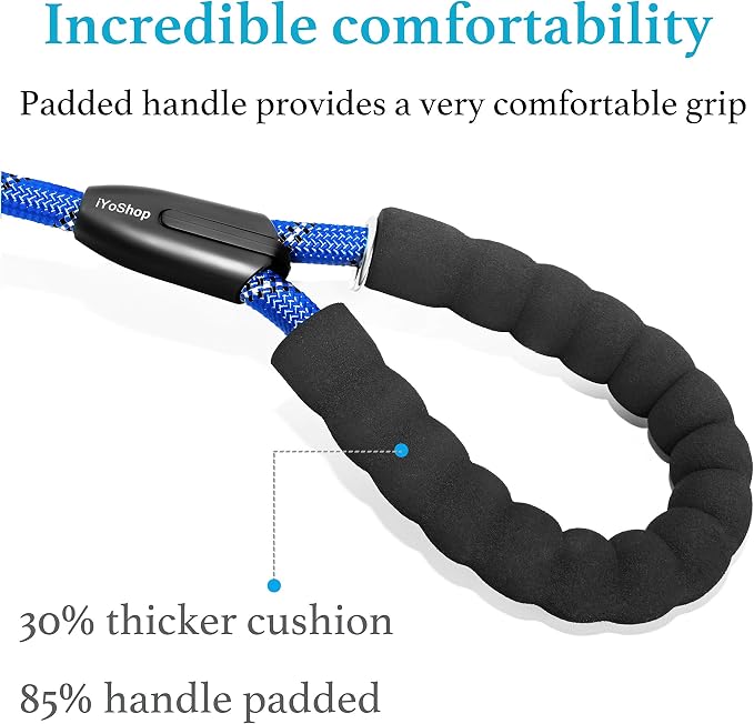 Double Dog Leash, 360° Swivel, No Tangle, Large, Royal Blue | Dual Leash for Two Dogs, Split Leash, Shock-Absorbing Bungee, Padded Handle, Heavy-Duty Rope - Image 4