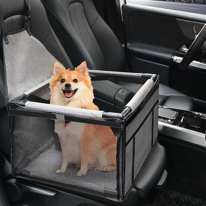GENORTH Small Dog Car Seat - Portable Puppy/Pet Booster Seat with Clip-On Leash and Mesh Window for Small Pets Up to 11 lbs by GENORTH