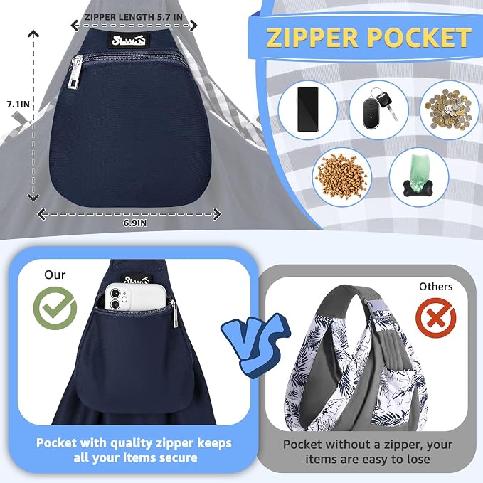 SlowTon Dog Carrier Sling - Thick Padded Shoulder Strap Adjustable, DBL, L | Dog Carriers for Small Dogs, Puppy Carrier Purse for Pet Cat with Front Zipper Pocket Safety Belt Machine Washable - Image 3