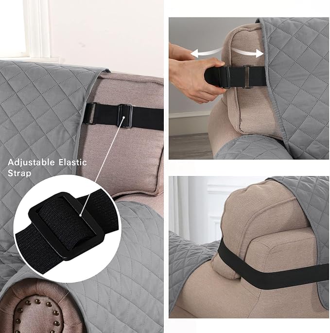 Sofa Protector for Dogs/Cats/Pets Sofa Slipcover Quilted Furniture Protector with Non Slip Elastic Strap Water Resistant Sofa Covers Couch Covers Seat Width: 78" (Oversized Sofa, Light Grey/Beige) - Image 4