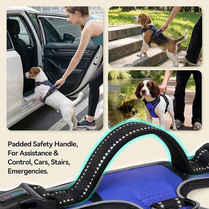 No Pull Dog Harnesses for Small Puppies Reflective Adjustable | Front Clip Vest with 2 Metal Leash Attachment Hooks Soft Handle [Over The Head Design](XS, Royal Blue) - Image 4