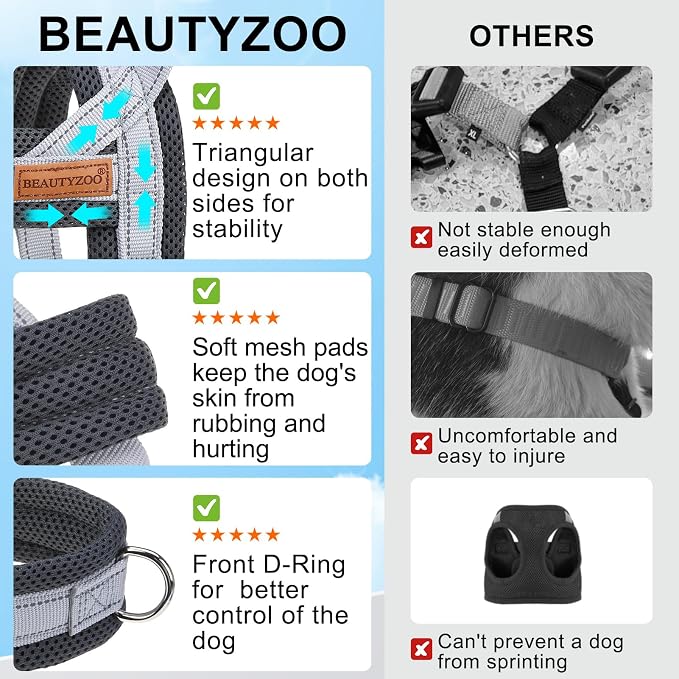 BEAUTYZOO Small Dog Harness and Leash Set, No Pull Step in Puppy Vest | Breathable Mesh with Handle, Reflective, Adjustable No Choke Escape Proof, Lightweight, Easy Control for Walking, Grey XS - Image 5