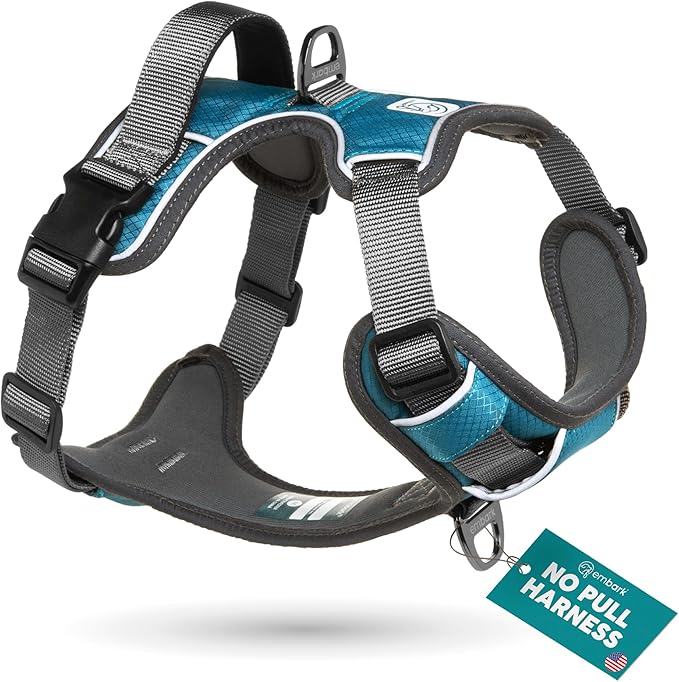 Embark No Pull Dog Harness, Reflective Adjustable Training Vest, No Choke | Adjustable straps fit all dog breeds with sturdy hooks; 360° reflective trim, soft padded Harness Design for All Dogs by EmbarkHarnessCo