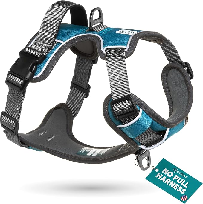 Embark No Pull Dog Harness, Reflective Adjustable Training Vest, No Choke | Adjustable straps fit all dog breeds with sturdy hooks; 360° reflective trim, soft padded Harness Design for All Dogs by EmbarkHarnessCo