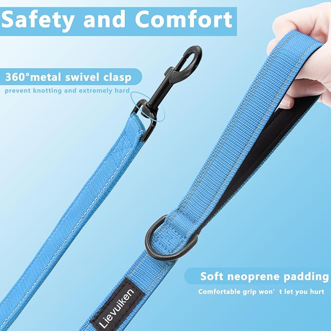 Dog Leash 4ft Long,Double Handle Dog Leash for Control Training | Heavy Duty Dog Leads with Traffic Padded Handles, Reflective Leashes for Small Medium Large Dogs(4ft, Sky Blue) - Image 3