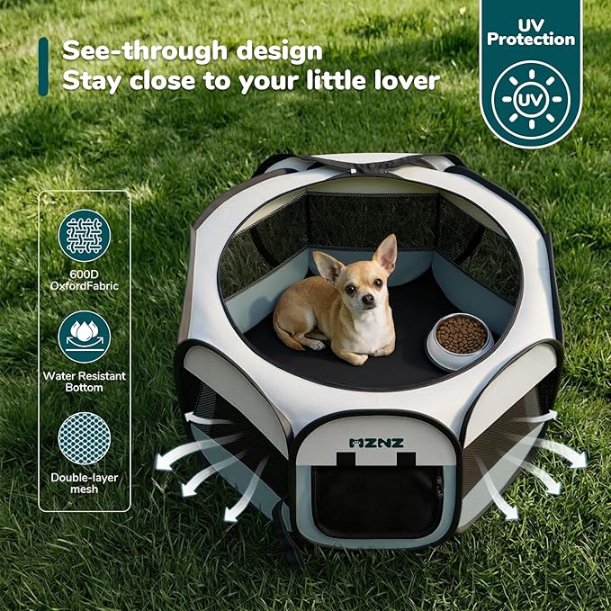 Dog Playpen, Portable Cat Playpen Crate Indoor for Dogs Cats Rabbits, Foldable Small Animal Guinea Pigs Bunny Cage Enclosure for Outdoor, Pop Up Dogs Cats Tent Kennel with Carrying Case, Grey - Image 6