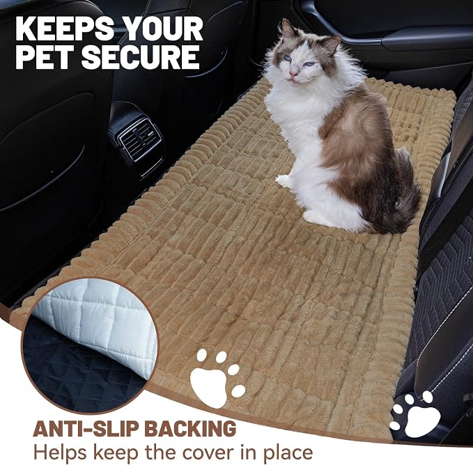 Dog Car Seat Waterproof Bed Cover Back Seat Brown 23.6”x51” | Nonslip Soft Comfortabl Pet Bed Mat Car Blanket for Travel Backseat Extender Seat Covers Dog Bed for Cars Trucks and SUVs - Image 3
