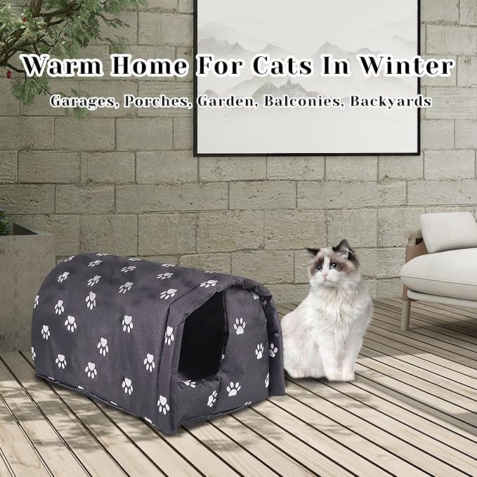 Fhiny Stray Cats Shelter, Waterproof Outdoor Cat House Foldable Warm Pet Cave for Winter Wild Animal Tent Bed Anti-Slip Kitten Cave for Feral Cat Dog Puppy Weatherproof Black (M:17.7"×15.7"×13.7") - Image 4