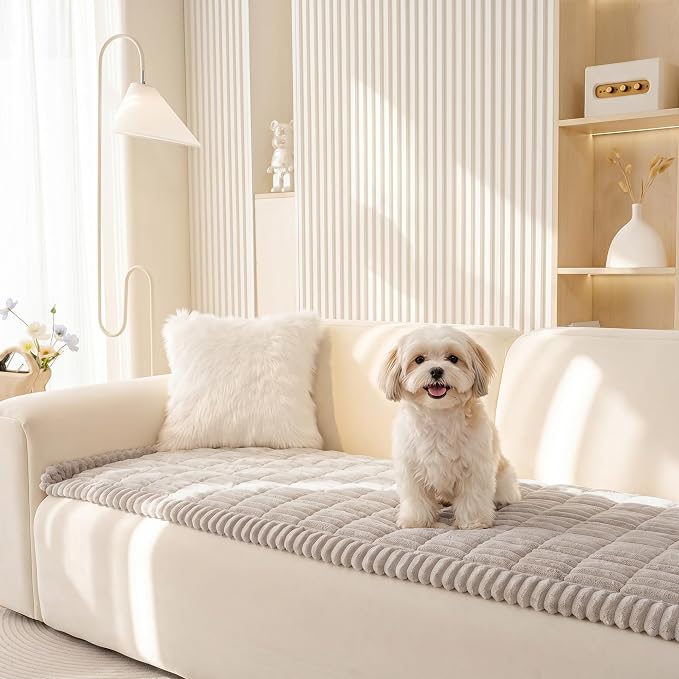 MEETSKY Couch Covers for Sofa, Non Slip Couch Cover for Dogs Washable | Sofa Covers for Cats, Soft Sofa Slipcovers for Love Seat, Plush Furniture Protector Against Fur, Dirt, Oatmeal, 27.6" x 59" by MEETSKY