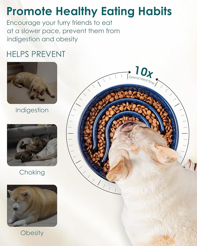 vancasso Slow Feeder Dog Bowl, 0.6 Cup Ceramic Slow Feeding Food Dish for Small Breed, Puzzle Dog Food Bowl for Fast Eater, Blue - Image 3