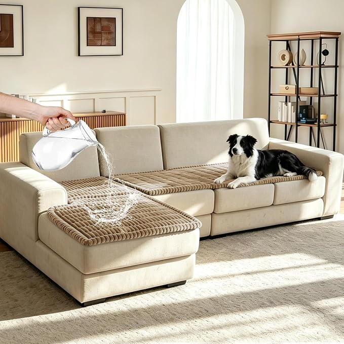 Leakproof Couch Cover for Dogs, Non Slip Washable Sofa Protector | Stain-Resistant Window Seat Cushions Chair Mat Car Seat Cover for Kids Pets (Camel 27.6" x 59"+27.6" x 70.9") by Wnote