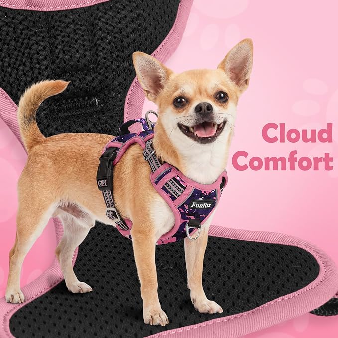 Dog Harness No Pull, Adjustable Pet Vest Harness, Super Soft Material with Vertical Handle Easy Control, Reflective Night Walking, 2 Leash Clips for XLarge Dogs, Mosaic Pink, XL - Image 7