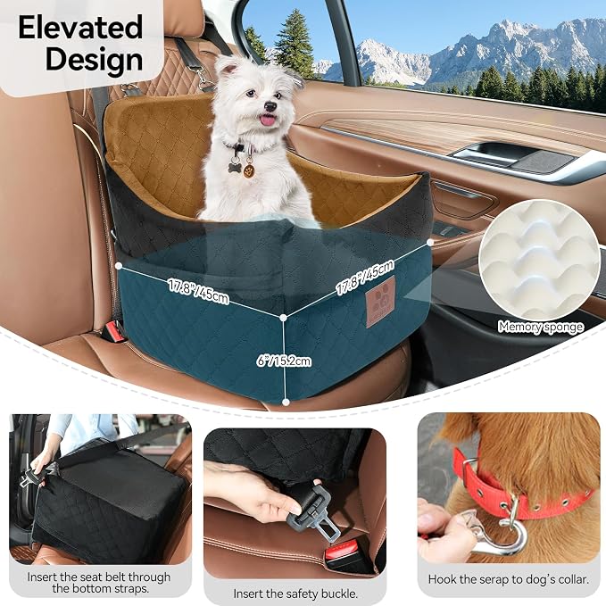 GL GLENSLAVE Dog Car Seat for Small/Medium Dogs, Dog Booster Car Seats with Thick Cushion for Dogs Under 35lbs, Detachable Washable Pet Carseat with Storage Pockets, 2 Safety Belts(Black/Coffee) - Image 5