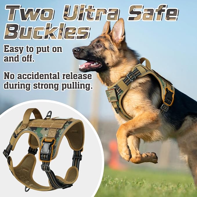 rabbitgoo Tactical Dog Harness for Small, No Pull Military Service Vest | Molle & Handle, Heavy Duty, Adjustable, Reflective Straps, Easy Control for Training Walking, Brown camo, Small - Image 3